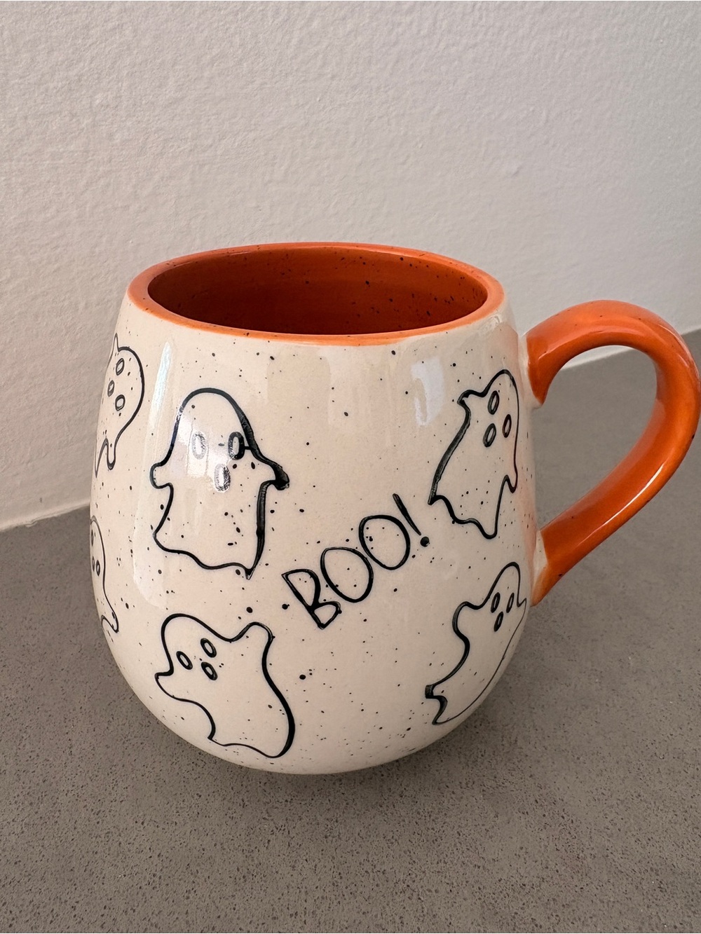 Ghost 'Boo' Halloween Ceramic Accent Mug - Orange and Cream